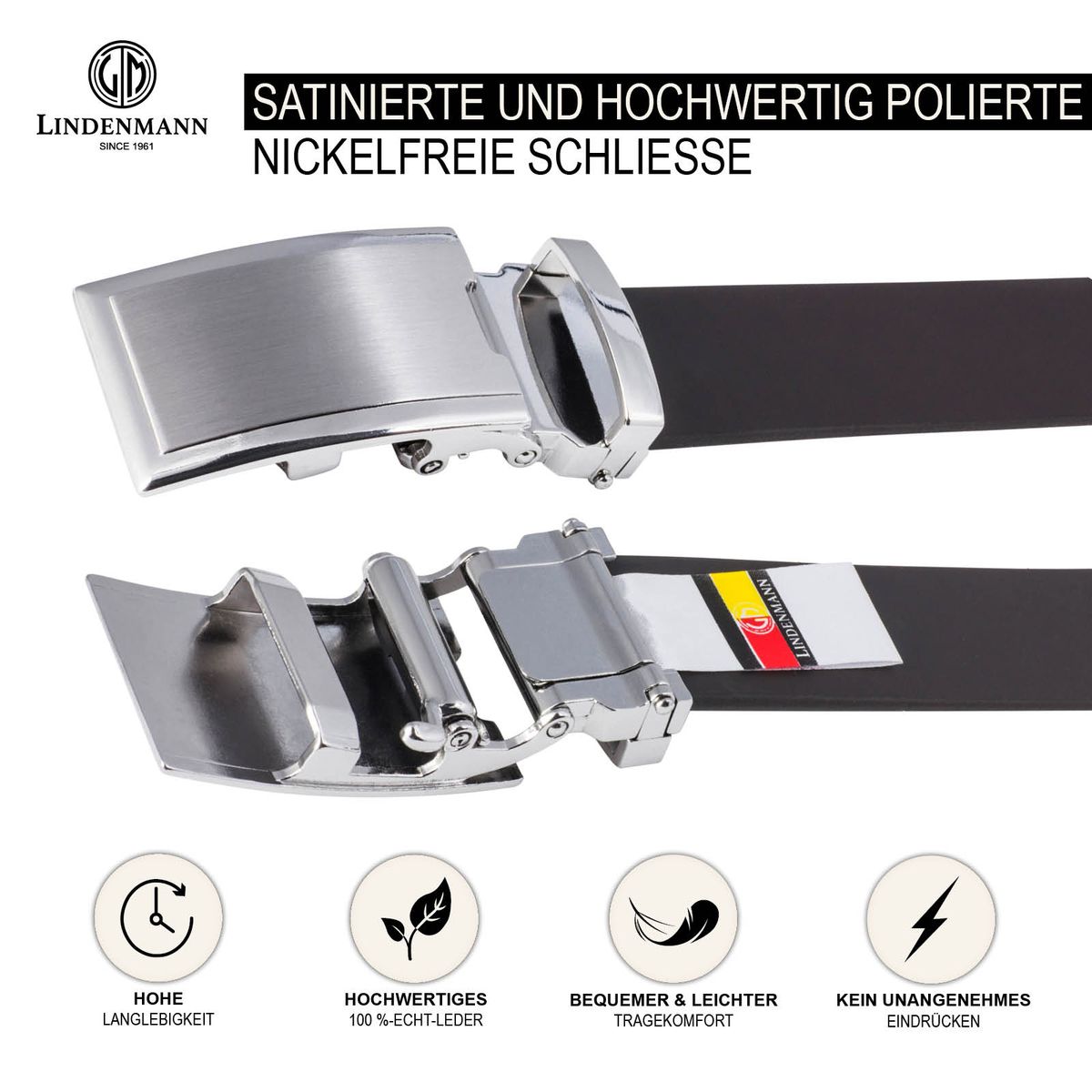 LINDENMANN Leder-Gürtel Automatik 32 mm Rindleder braun