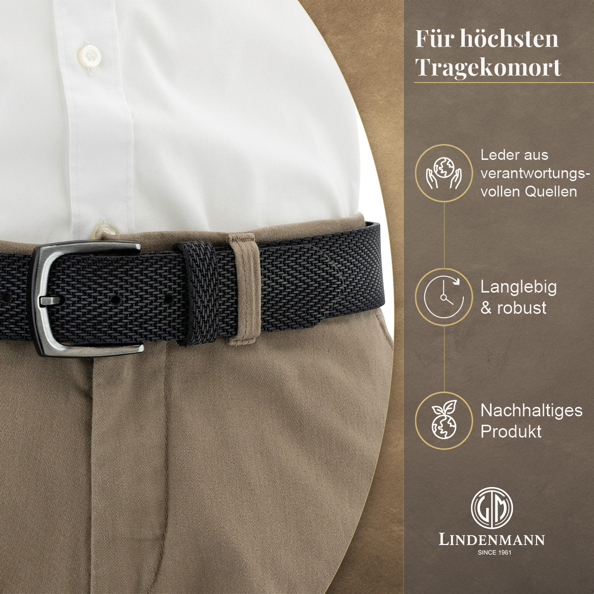 LINDENMANN Vollrindledergürtel Herren Anthrazit