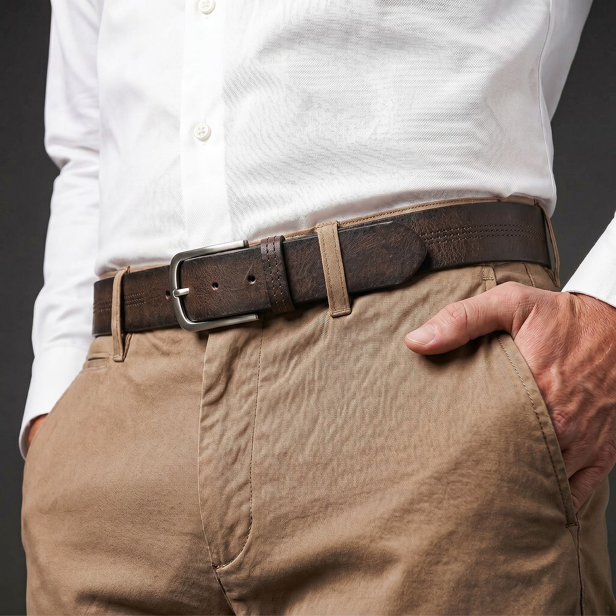 ledergürtel, stählern, braun, taillierte passform?, hose, HECHTER Paris Herren Casual 100% Echtledergürtel dunkelbraun