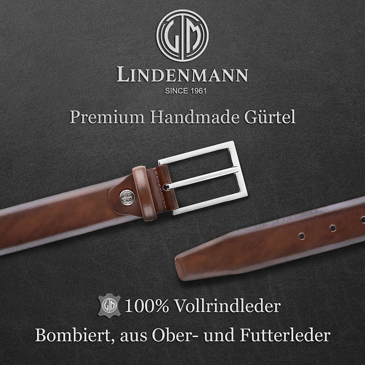 LINDENMANN Ledergürtel Herren handgefertigt dunkelbraun