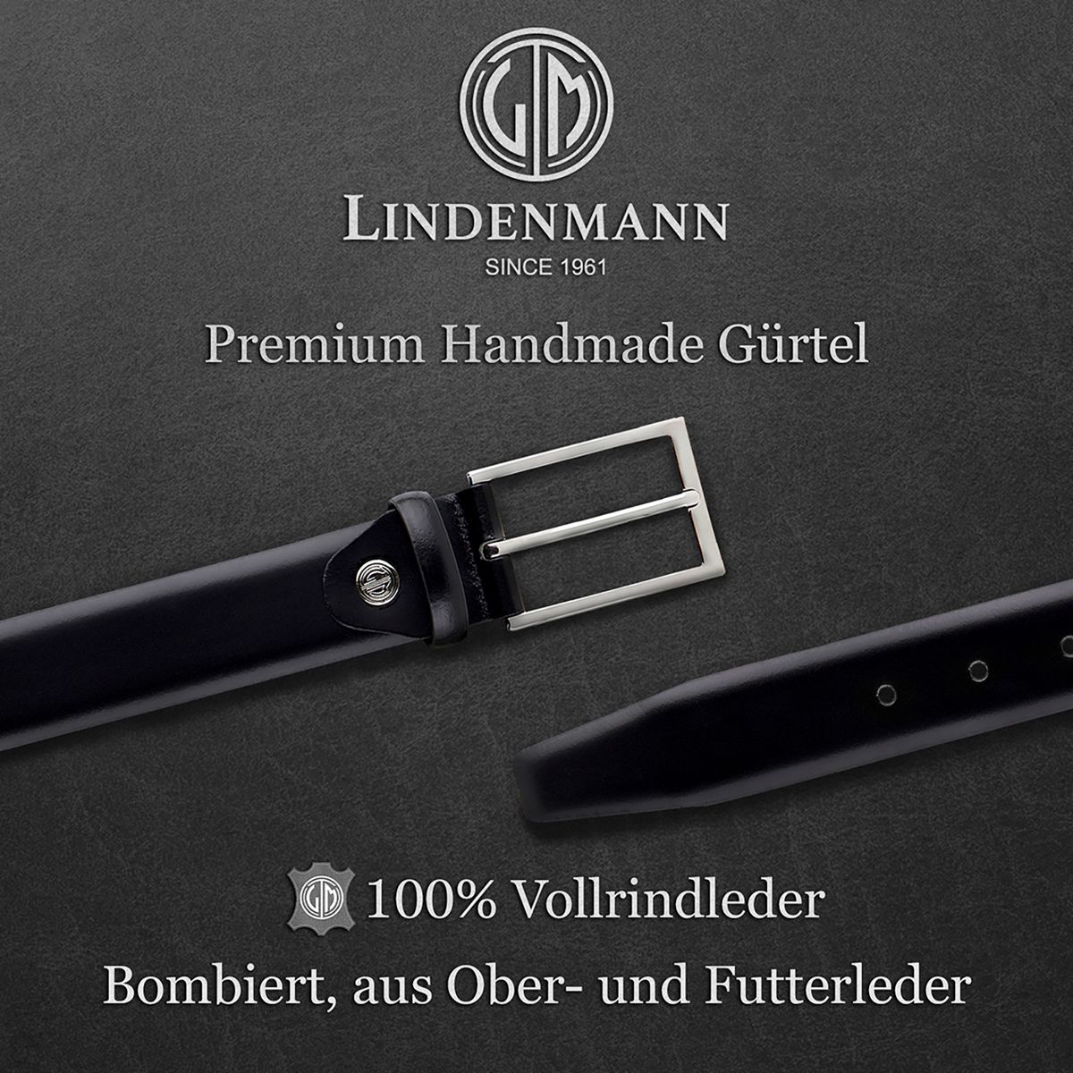 LINDENMANN Ledergürtel Herren handgefertigt schwarz