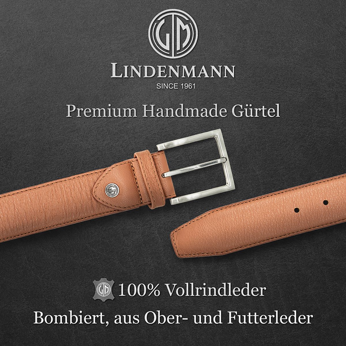 LINDENMANN Herrengürtel Leder cognac