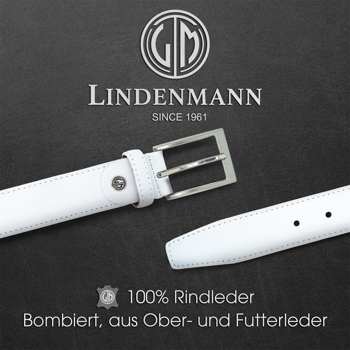 LINDENMANN Ledergürtel Herren weiß