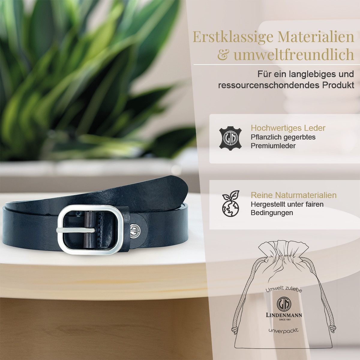 LINDENMANN Vollrindledergürtel Damen Marine