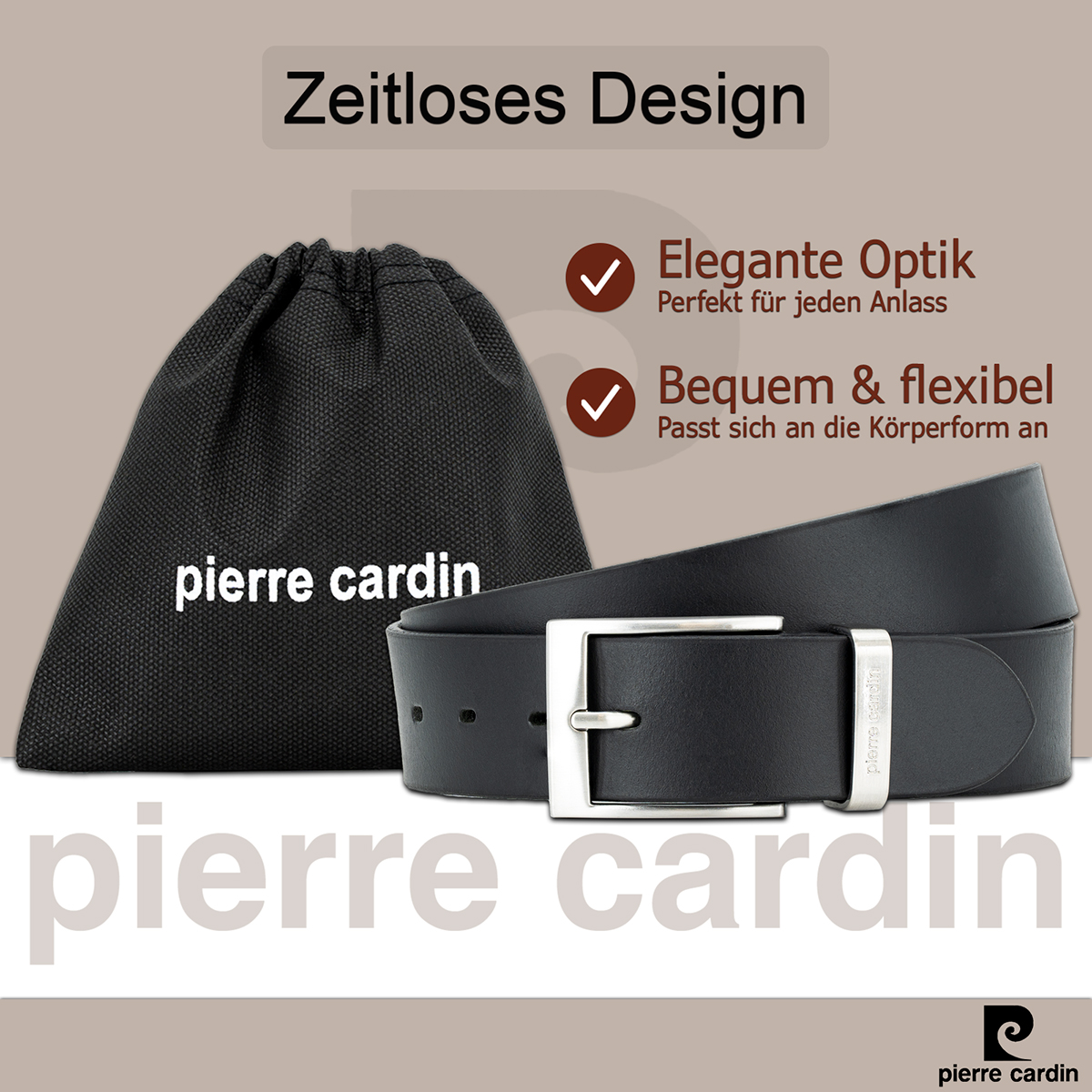 Pierre Cardin Herren Echtledergürtel Herren schwarz