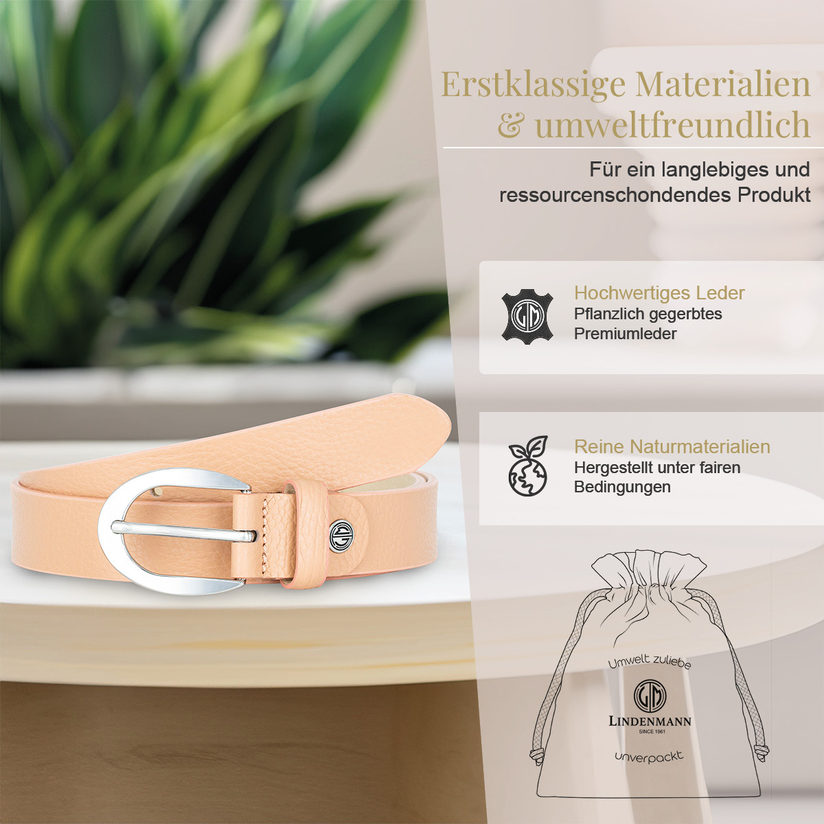 LINDENMANN Vollrindleder Damengürtel Beige