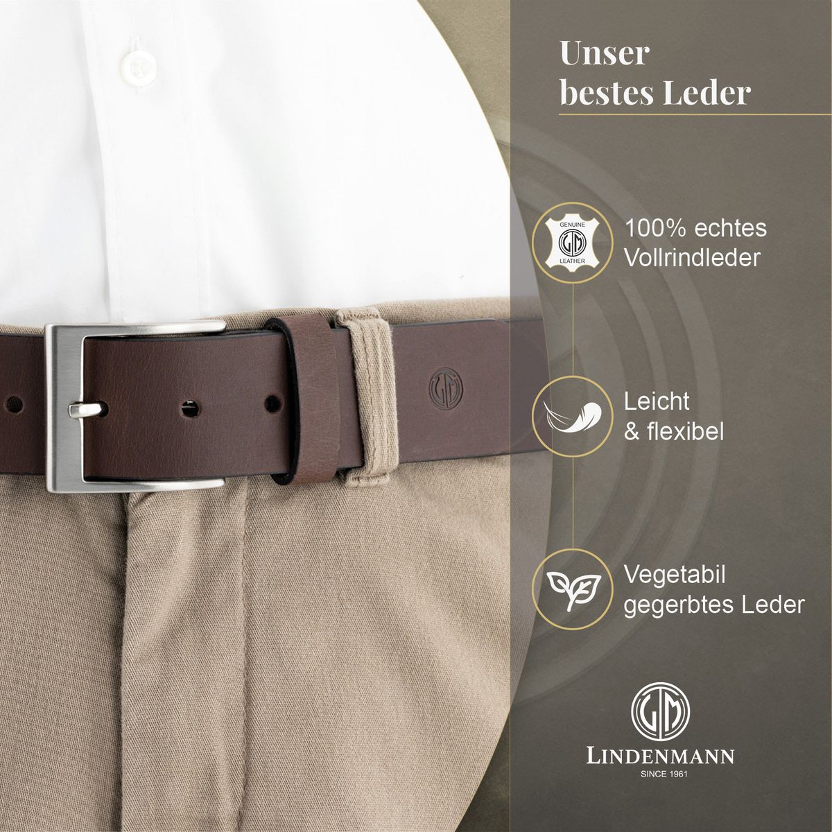 LINDENMANN Herren Jeansgürtel Echtleder dunkelbraun