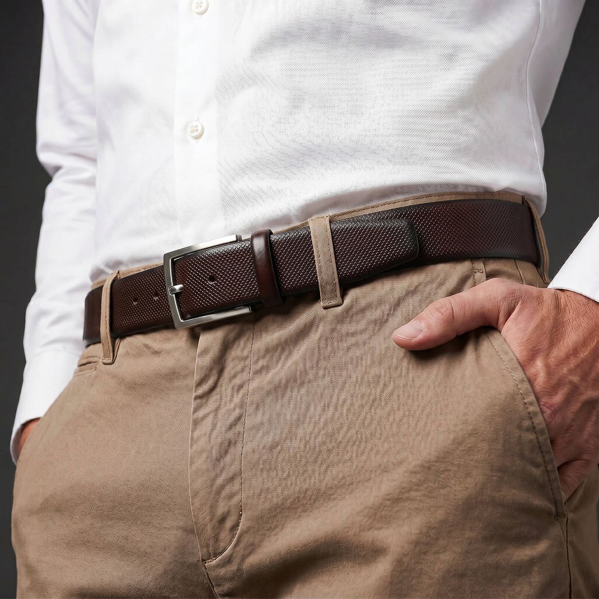 Hemd, Hose, Gürtel, Braun, Chino,