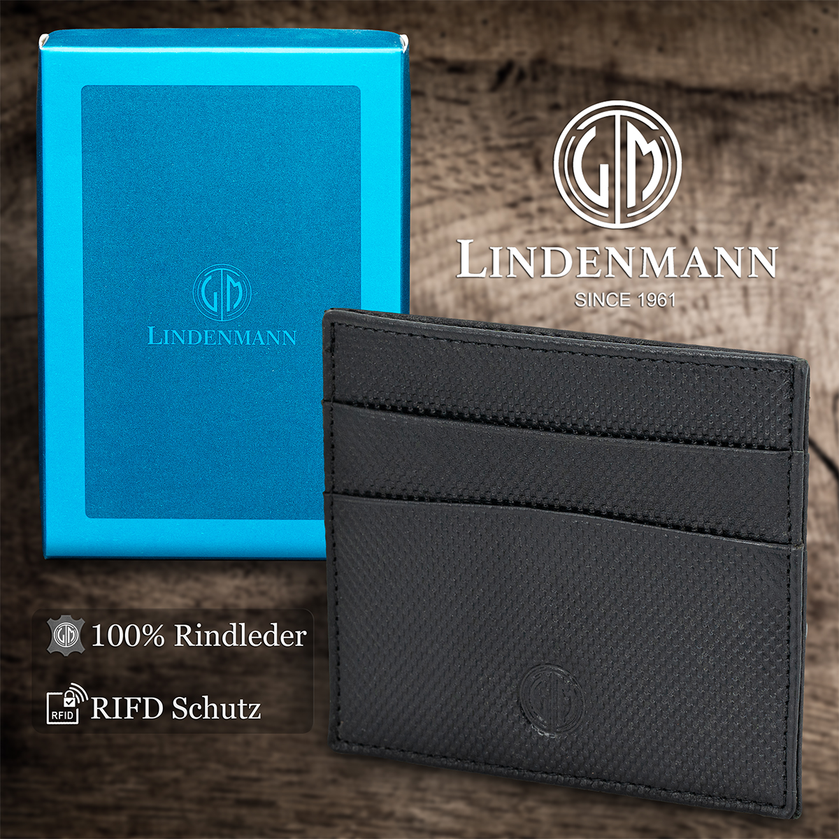 LINDENMANN Leder-Cardholder schwarz