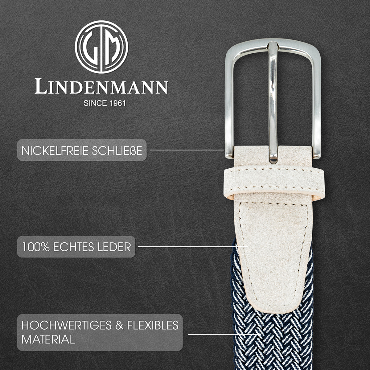 LINDENMANN Textilflechtgürtel Herrengürtel Marineblau