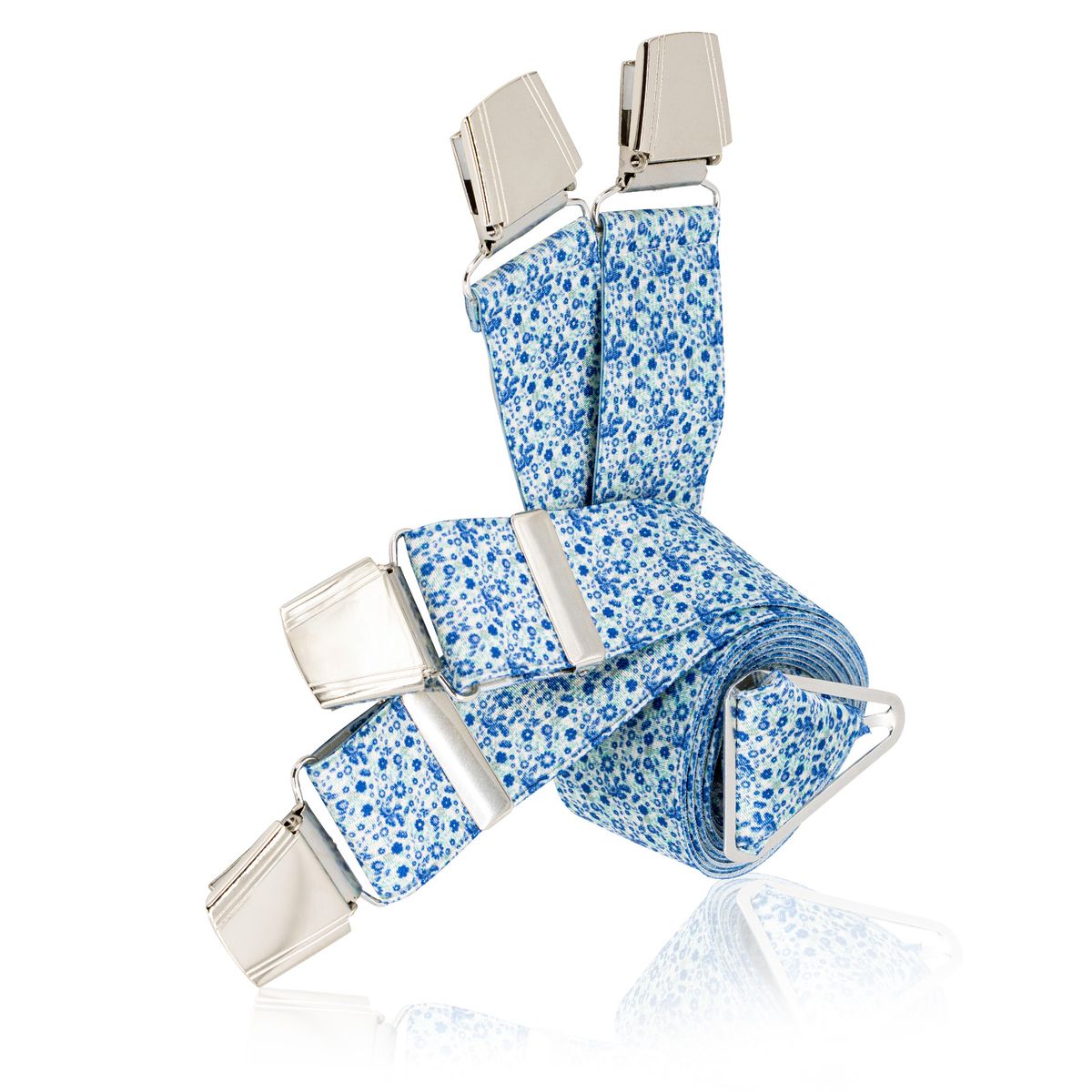 LINDENMANN Hosenträger Herren X-Form mit starkem Clip Blumenmuster blau