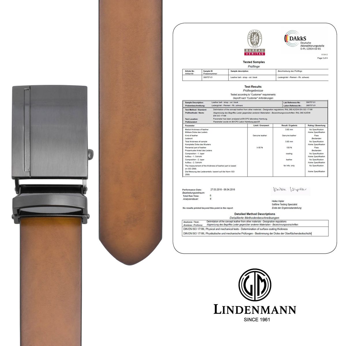 LINDENMANN AUTOmatik Gürtel Herren cognac