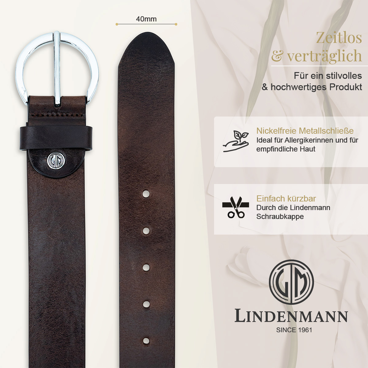 Zubehor, Riemen, Gürtel, LINDENMANN Vollrindledergürtel Damen braun
