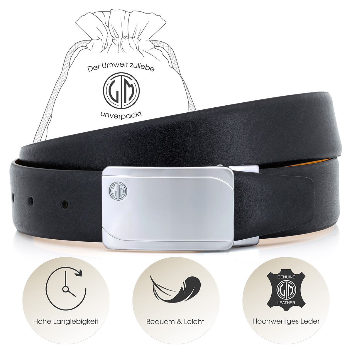 LINDENMANN Ledergürtel Koppelgürtel Herren schwarz