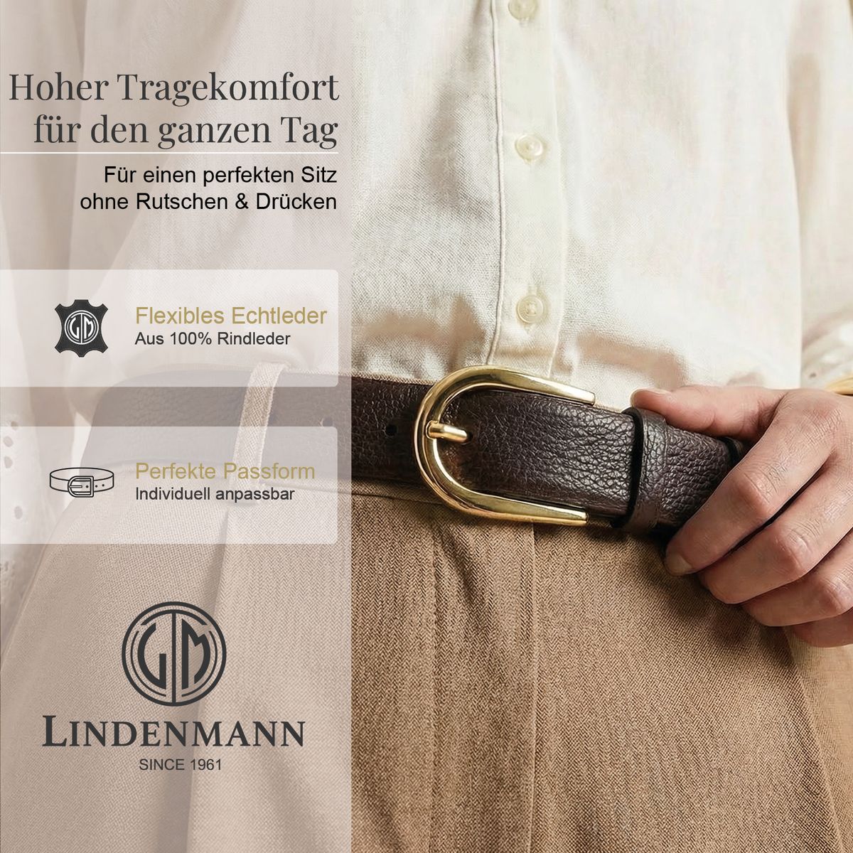 Gürtel, Leder, braun, Weißes Hemd, Gürtelschnalle, LINDENMANN Damen Vollrindledergürtel aus 100% Echtleder dunkelbraun