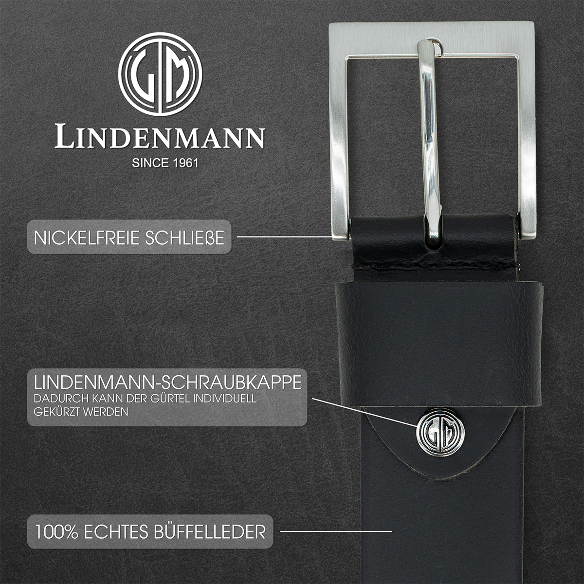 LINDENMANN Ledergürtel Herren schwarz