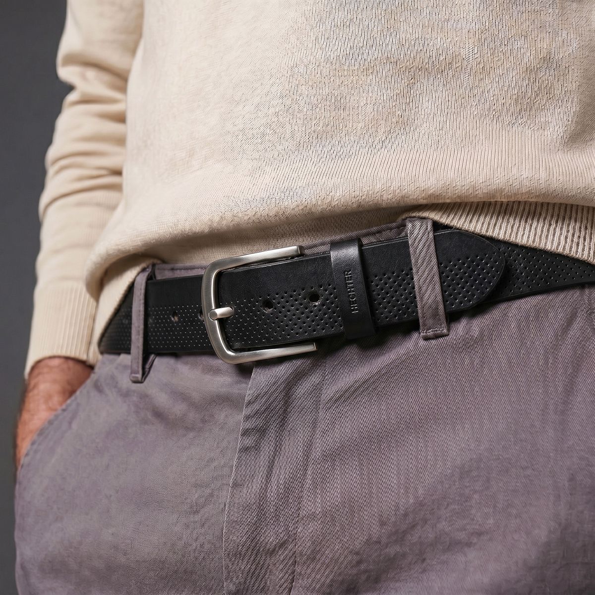 HECHTER Paris Herren Casual Echtledergürtel schwarz