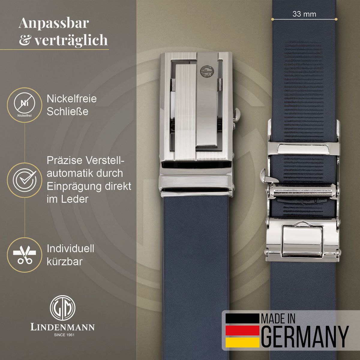 LINDENMANN Ledergürtel Automatikgürtel Herren blau