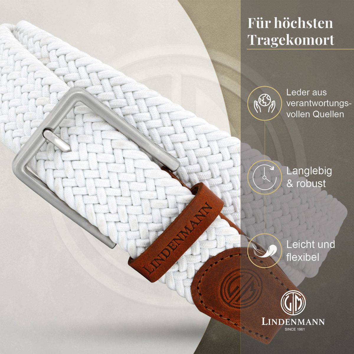 LINDENMANN Flechtgürtel Herren weiß
