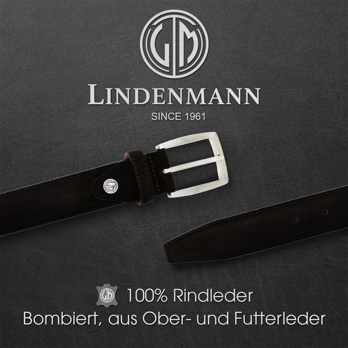 LINDENMANN Herrengürtel Veloursleder schokoladenbraun