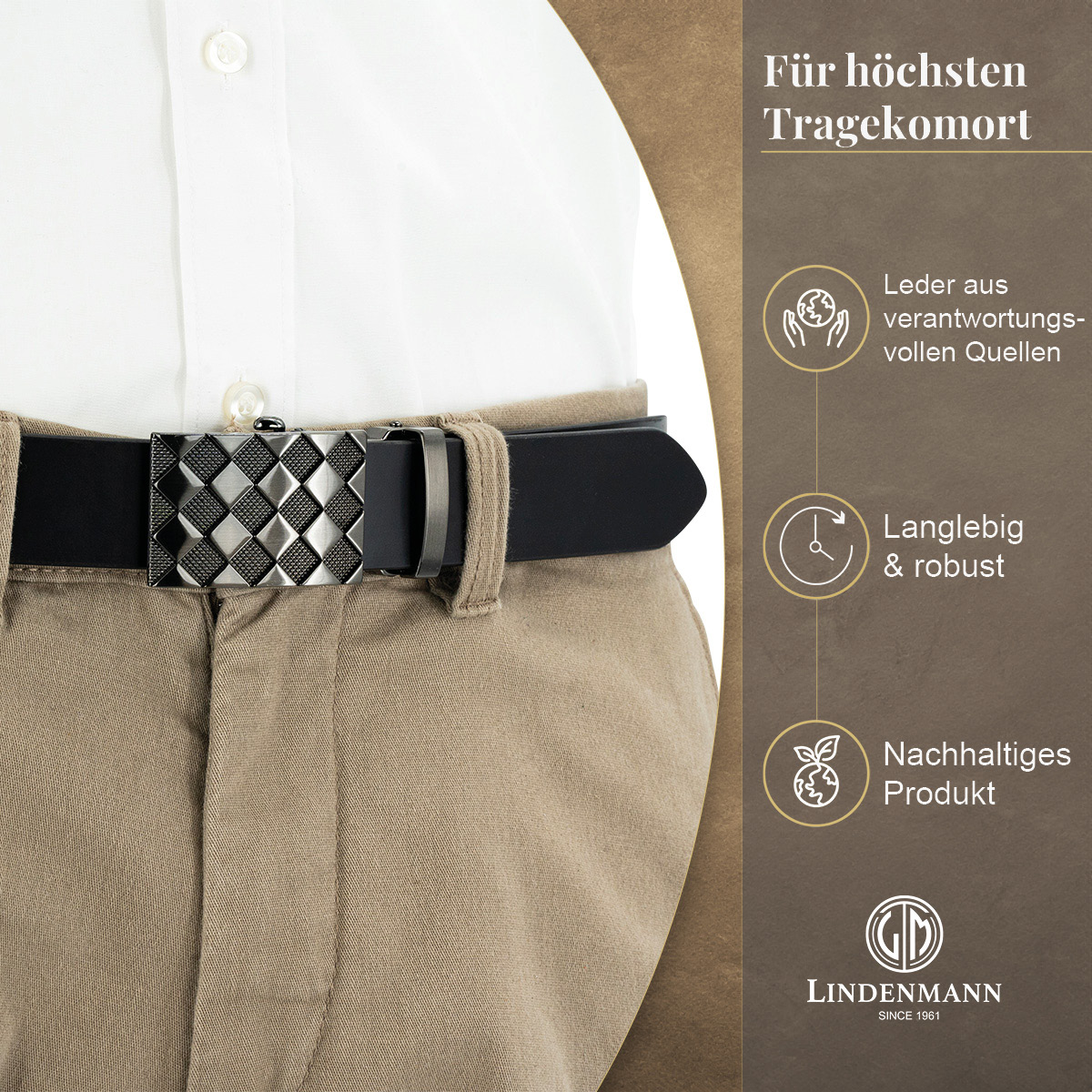 LINDENMANN Vollrindleder Herrenautomatikgürtel Onyx