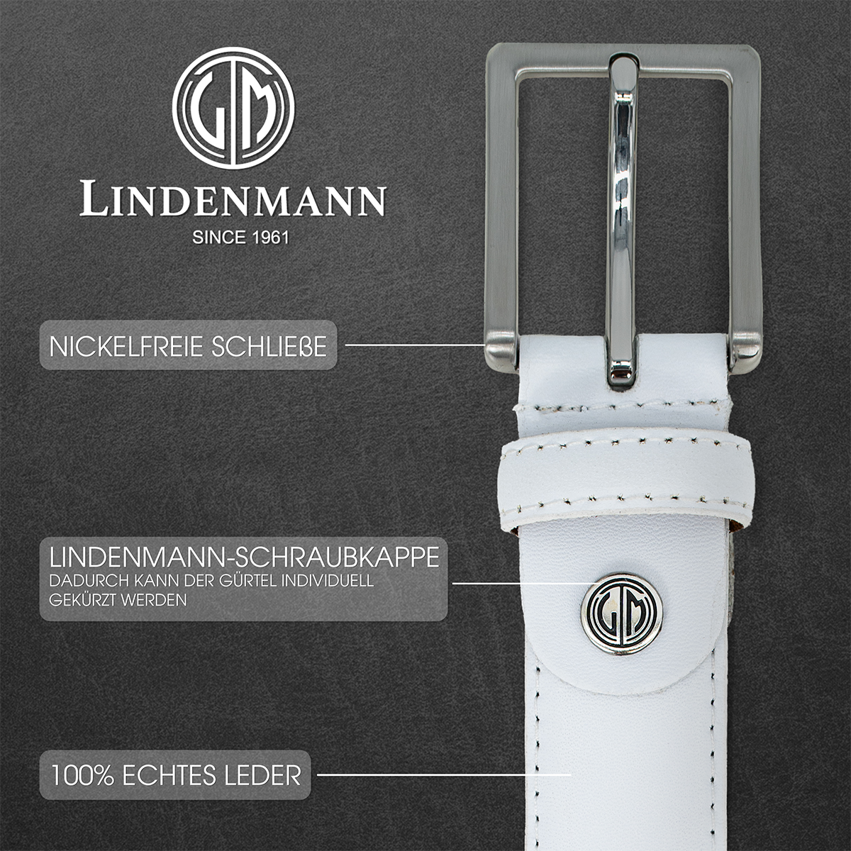 LINDENMANN Anzug-Gürtel 30 mm Rindleder weiss