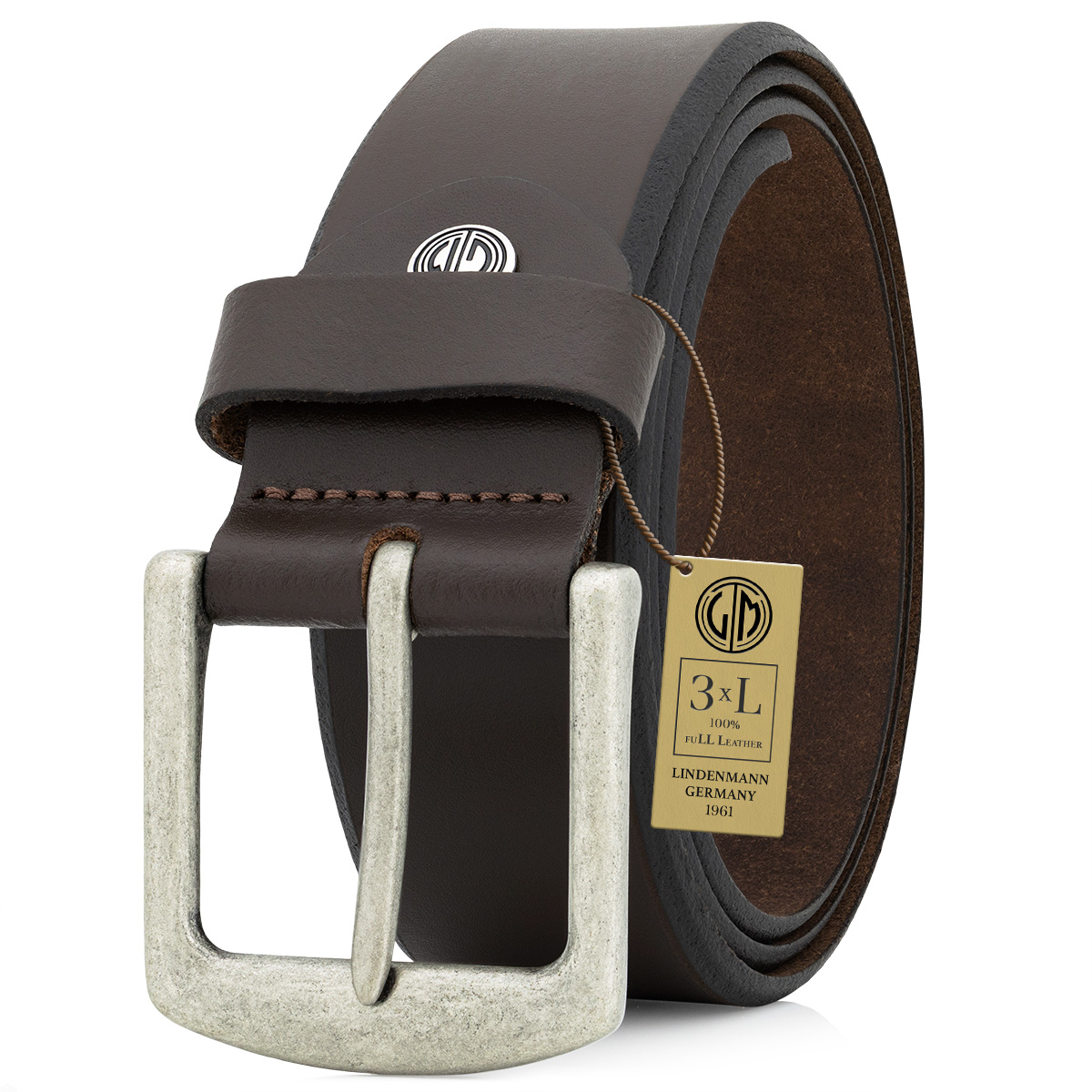 LINDENMANN Herren Vollrindledergürtel passend zu Jeanshosen im Casual-Style in dunkelbraun