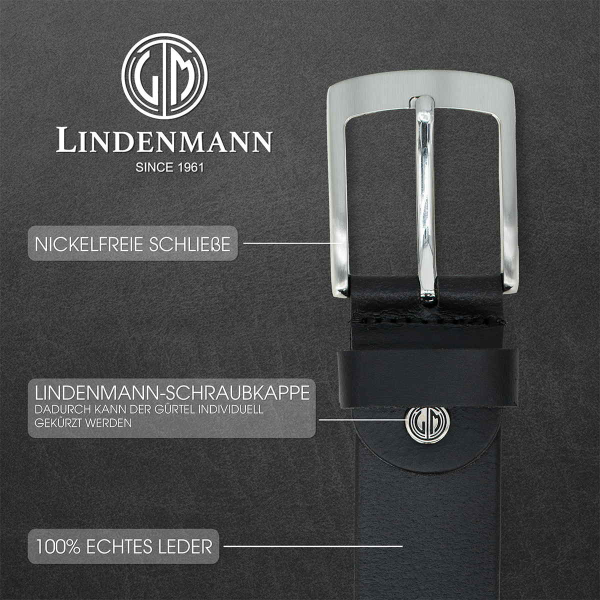 LINDENMANN Ledergürtel Herren schwarz