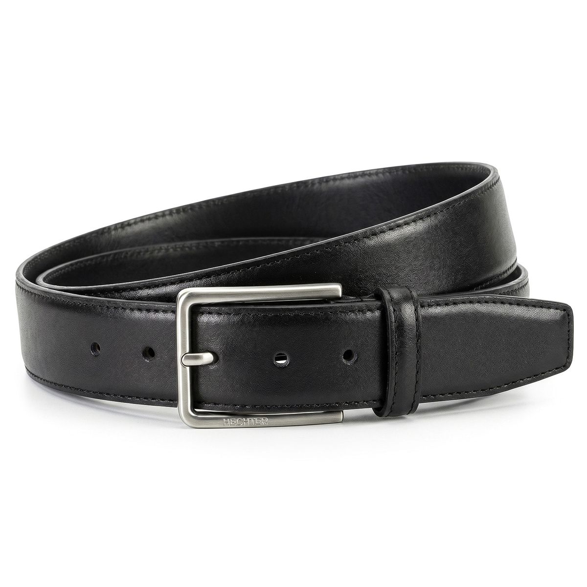Gürtel, Leder, schwarz, Metallverschluss, unisex, HECHTER Paris Herren klassischer 100% Echtledergürtel schwarz