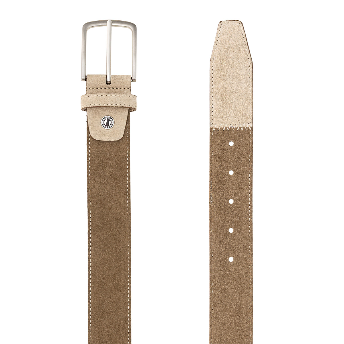 Gürtel, Leder, Riemchen, Beige, Stoffschicht, LINDENMANN Premium Handmade Veloursrindledergürtel Herren hellbraun