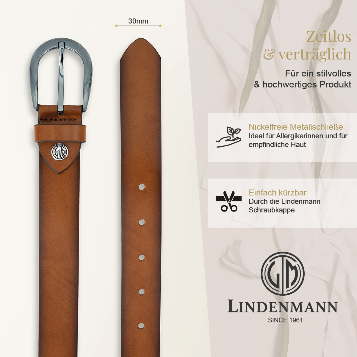 LINDENMANN Rindsleder Damengürtel Cognac