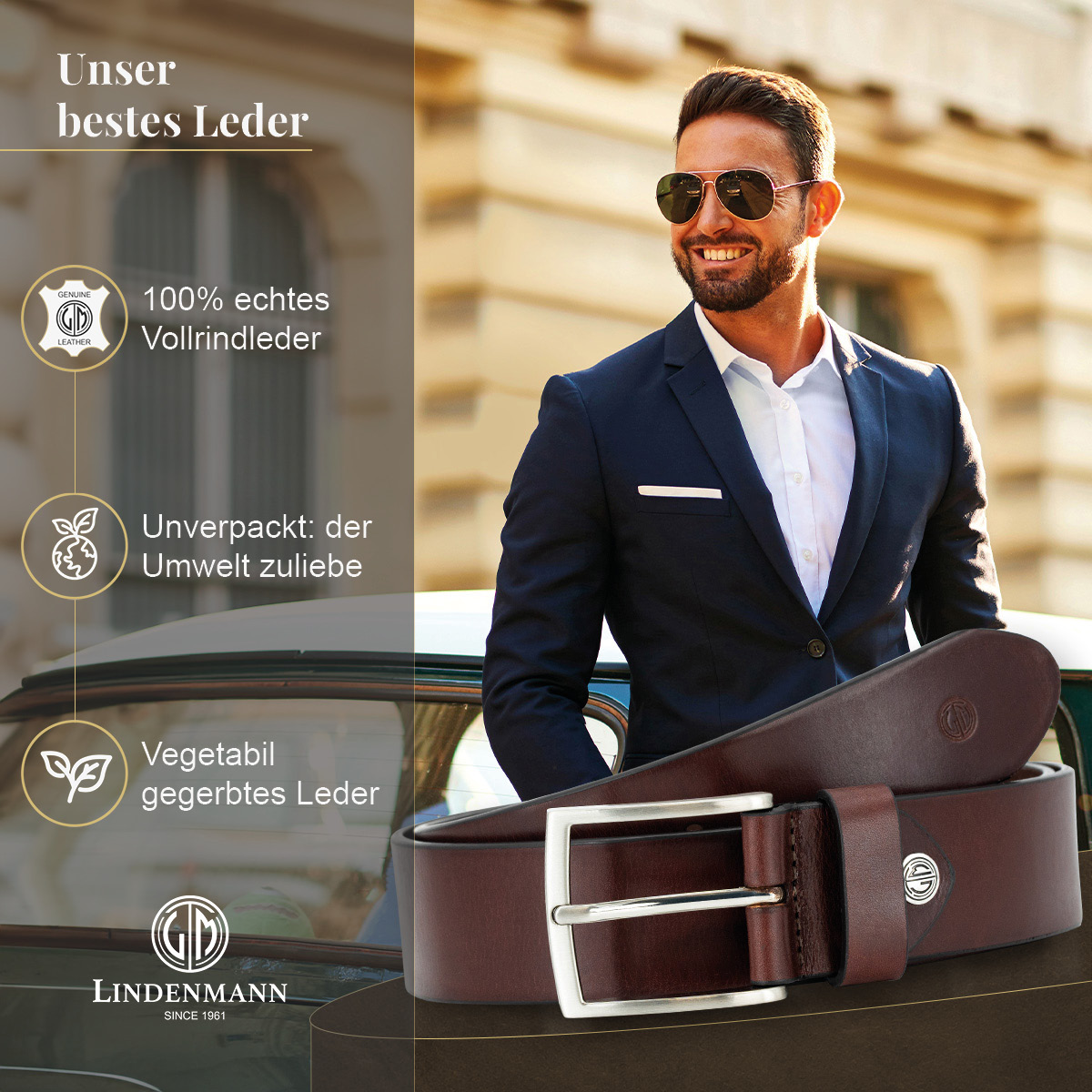 LINDENMANN Vollrindleder Herrengürtel Schokoladenbraun