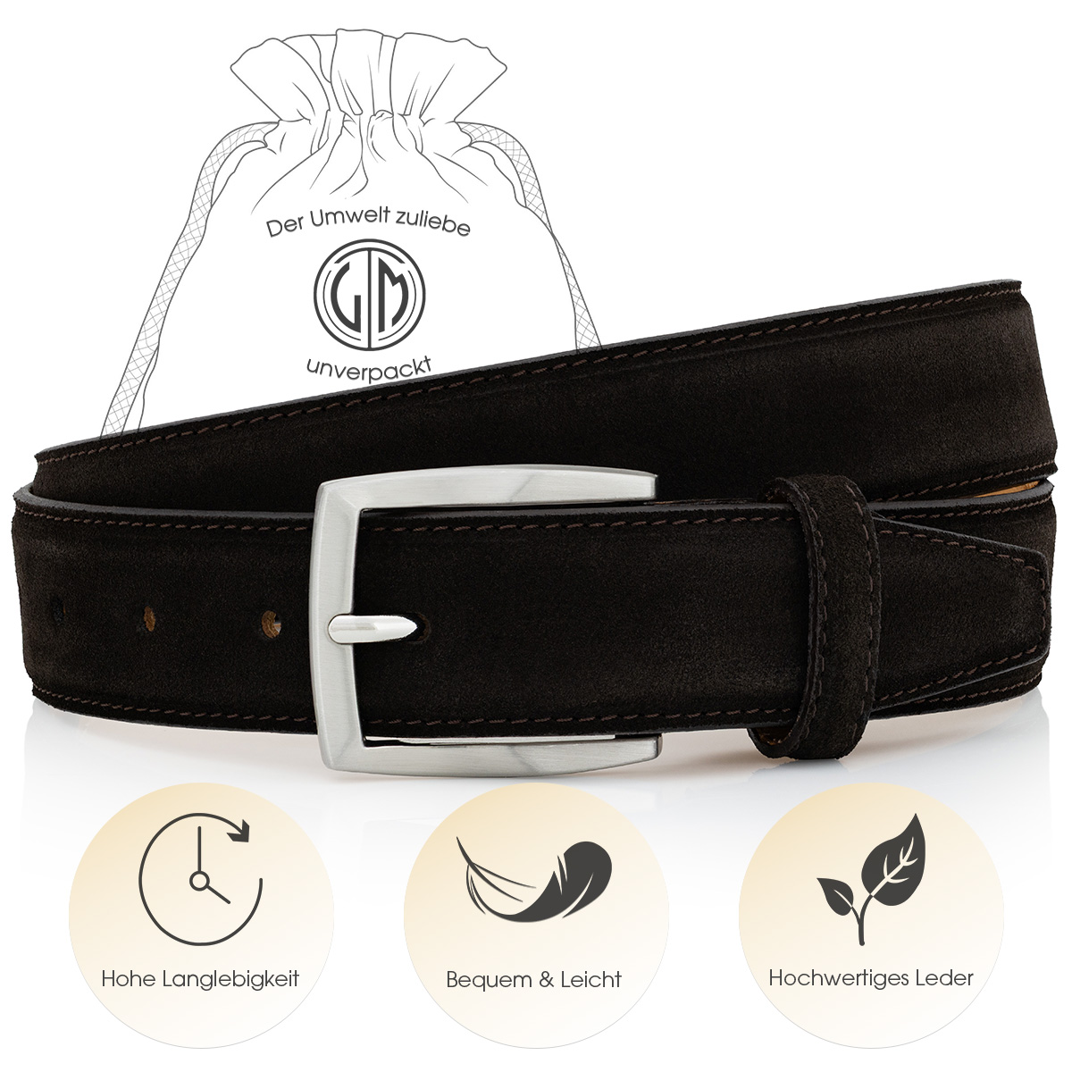 LINDENMANN Herrengürtel Veloursleder schokoladenbraun