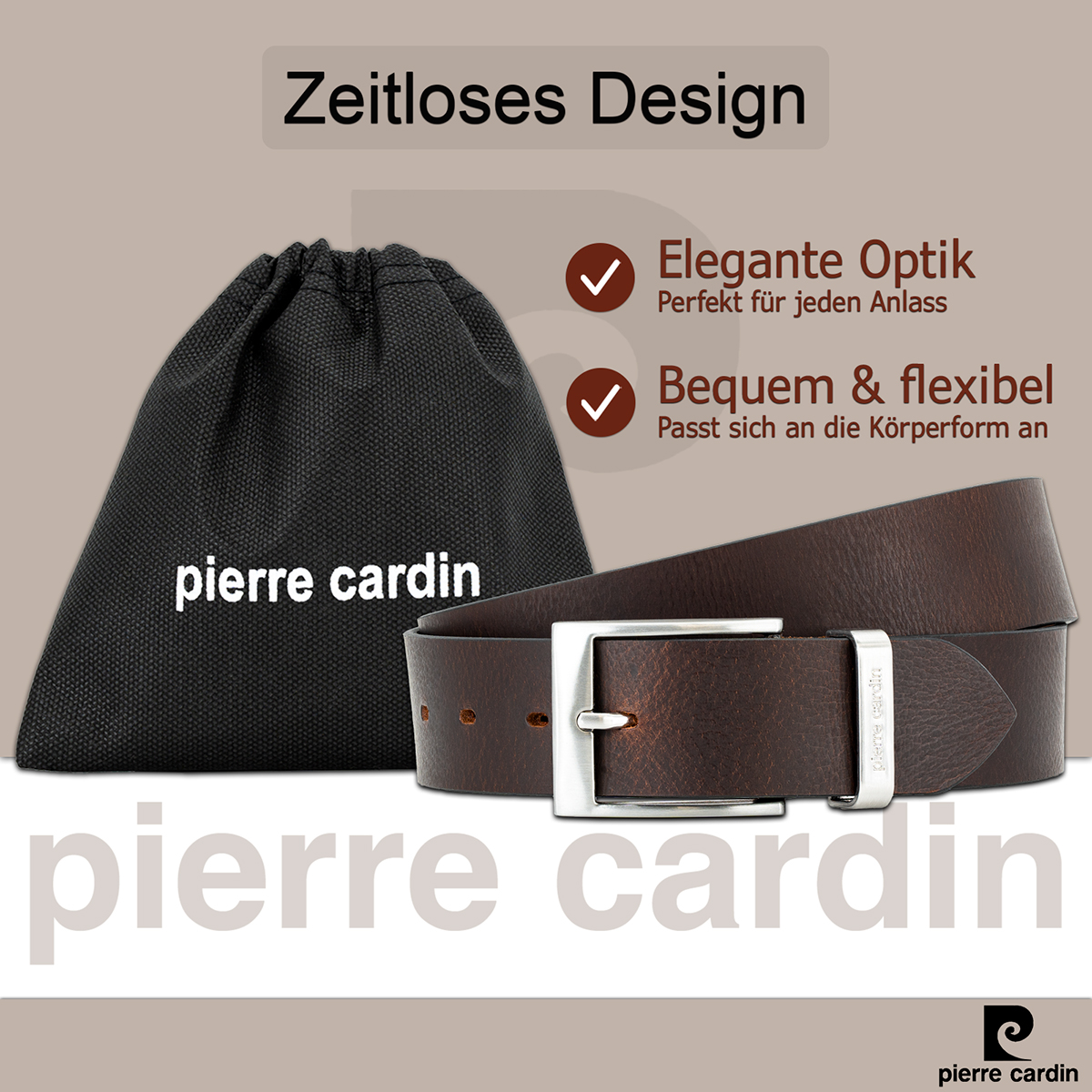 Pierre Cardin Herren Echtledergürtel Herren dunkelbraun