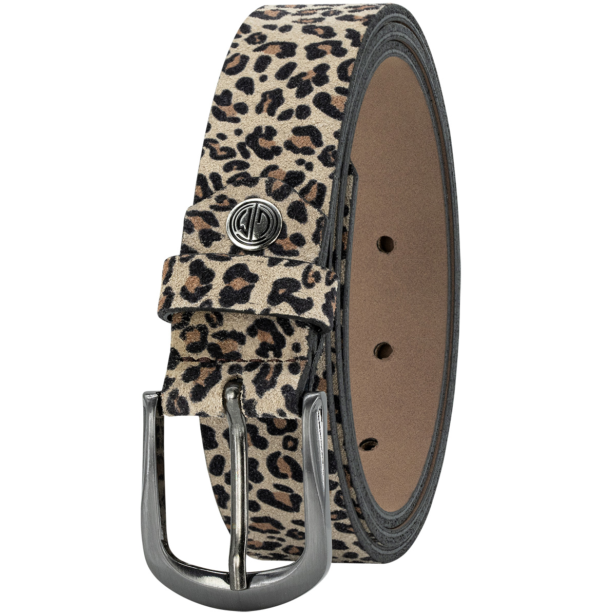 LINDENMANN Veloursleder Damengürtel Creme-Beige mit Leopardprägung