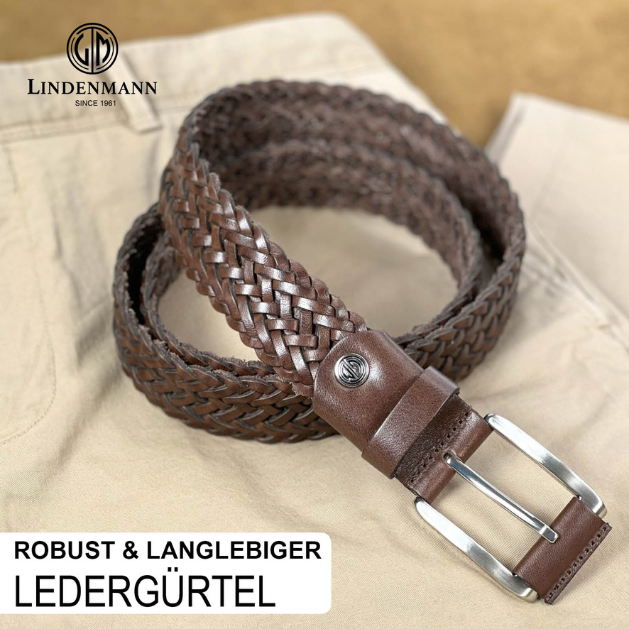 LINDENMANN Flecht-Leder-Gürtel Herren Jeans-Gürtel 35 mm