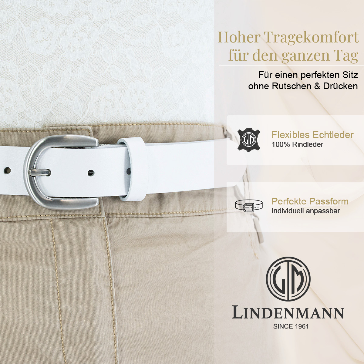 LINDENMANN Rindledergürtel Damen Schneeweiß