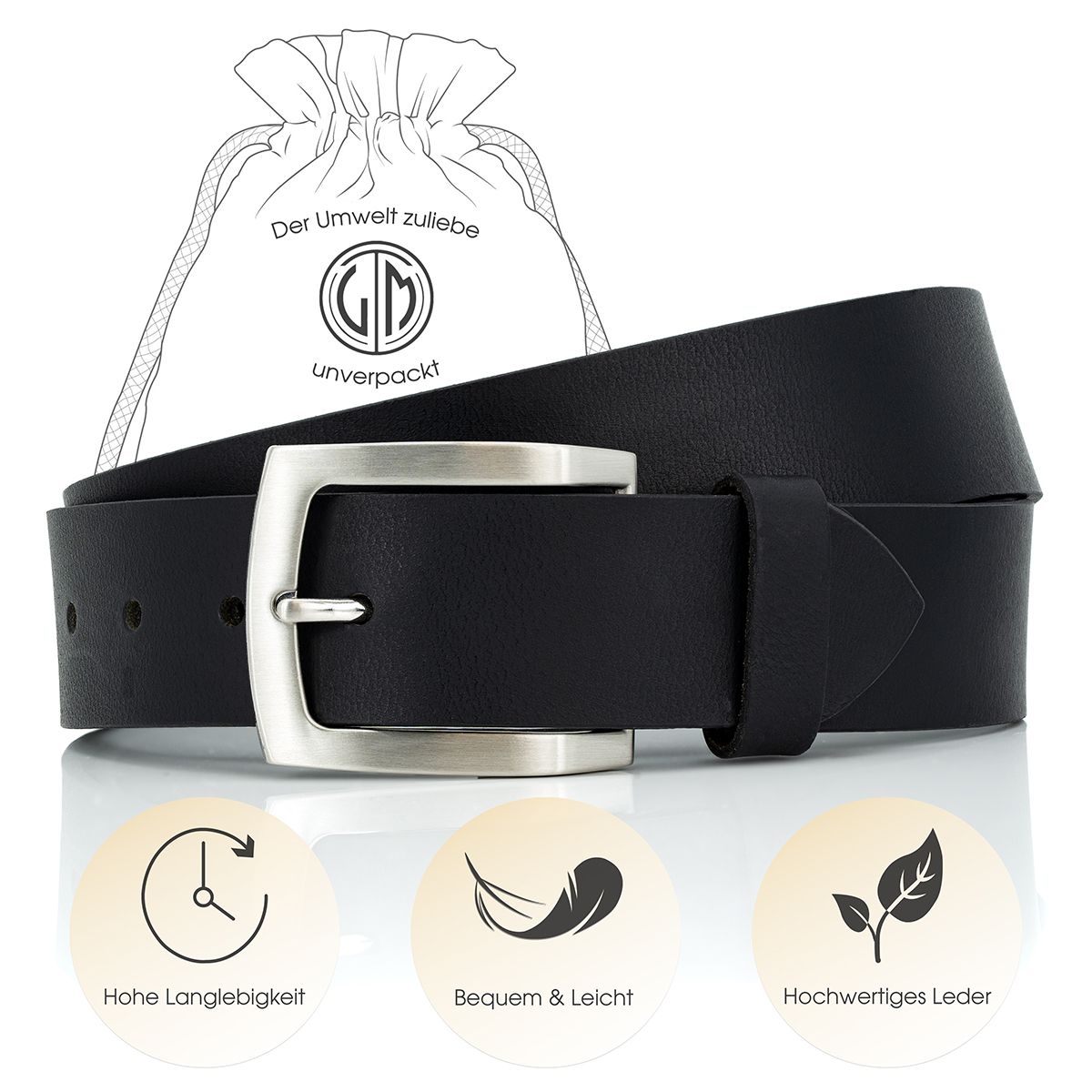 LINDENMANN Ledergürtel Herren schwarz