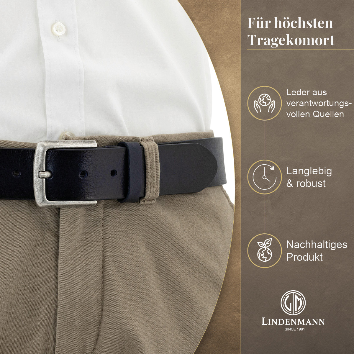 LINDENMANN Vollrindledergürtel Herren Marine