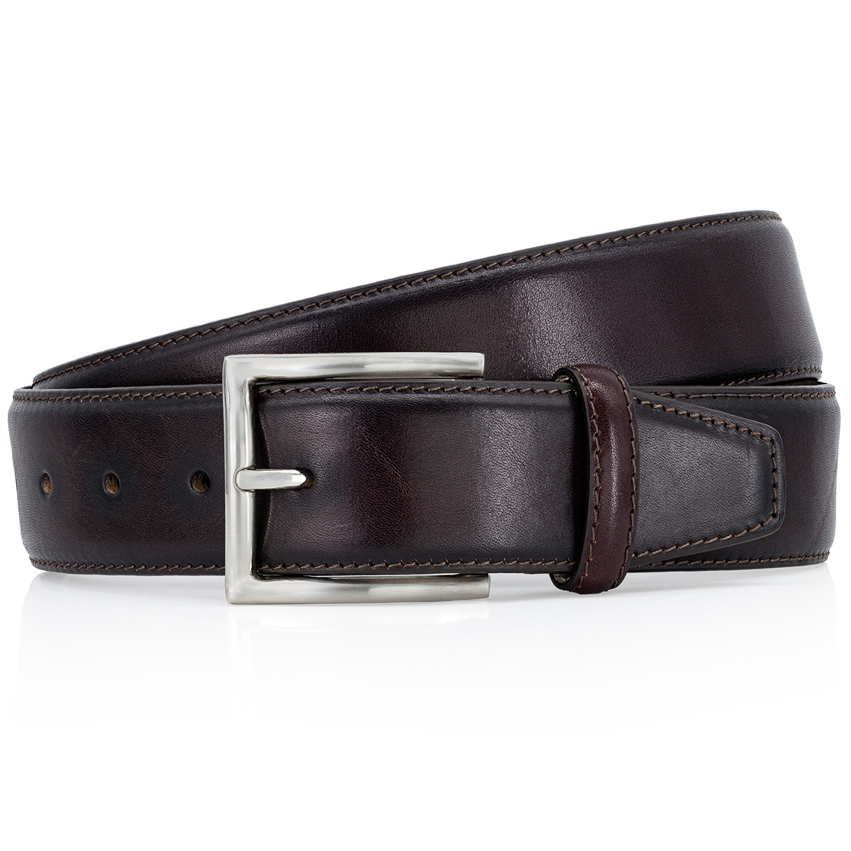 Gürtel, Leder, Rundstoße, Braun, Schließe, LINDENMANN Premium Handmade Vollrindledergürtel Herren dunkelbraun