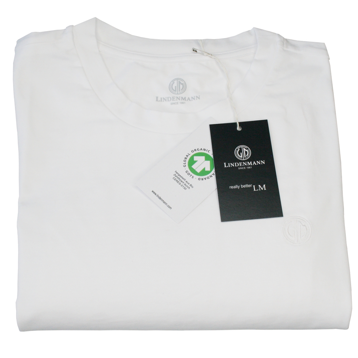LINDENMANN T-Shirt Rundhalsausschnitt Bio-Baumwolle Herren Weiss