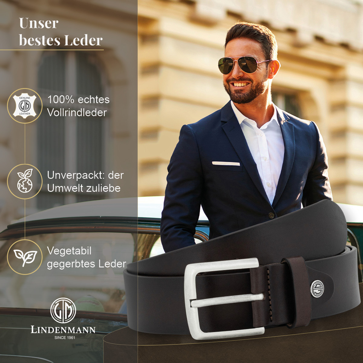 LINDENMANN Vollrindledergürtel Herren Schokoladenbraun