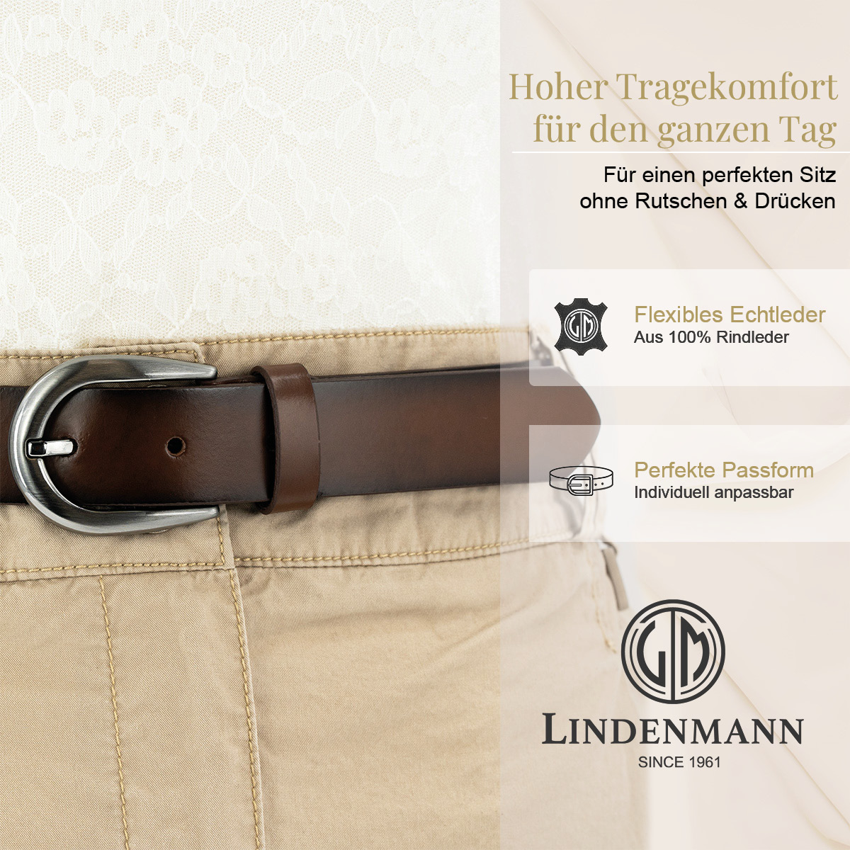 LINDENMANN Rindsleder Damengürtel Nussbraun