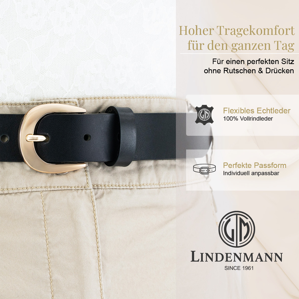 LINDENMANN Vollrindledergürtel Damen schwarz