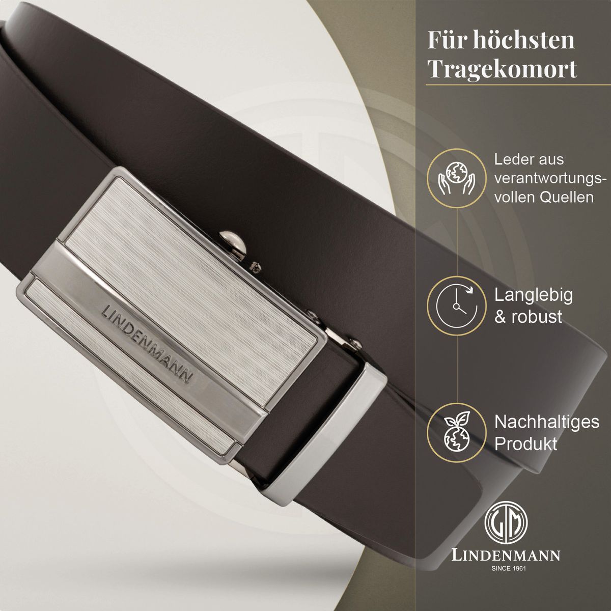 LINDENMANN Ledergürtel Automatikgürtel Herren braun