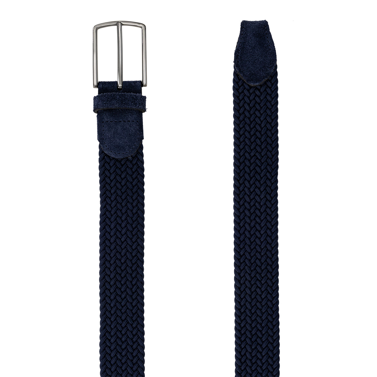 Gürtel, Nylon, dunkelblau, geflochten, Schließe, LINDENMANN Herren Flechtgürtel mit Echtleder an den Enden marine