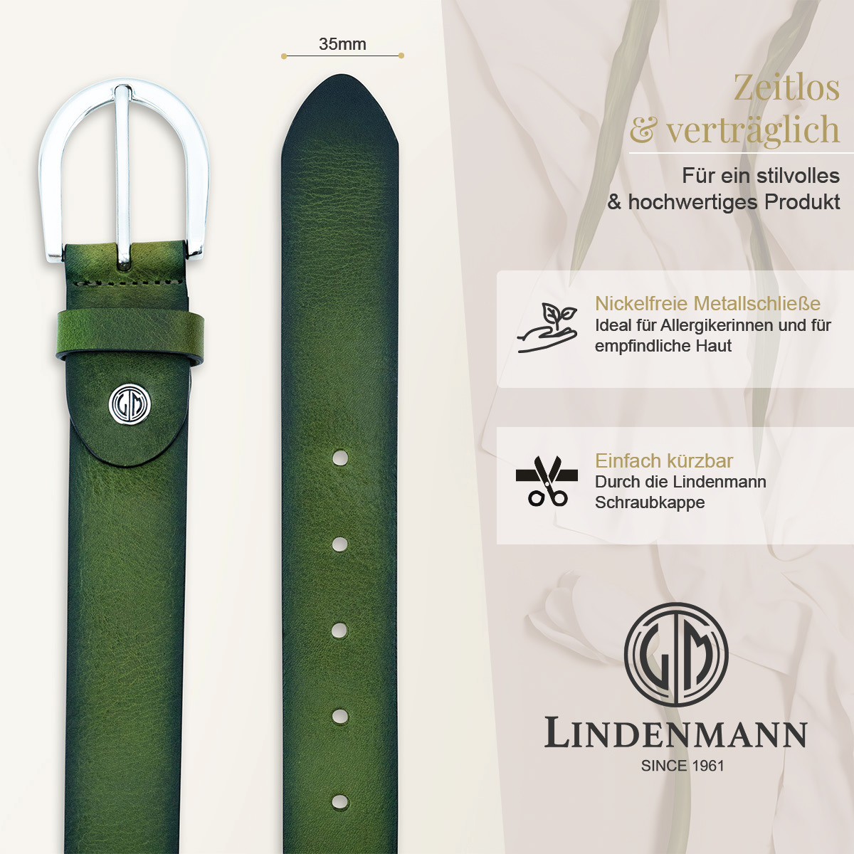 Zubehor, Riemen, Gürtel, LINDENMANN Rindledergürtel Damen Dunkelgrün