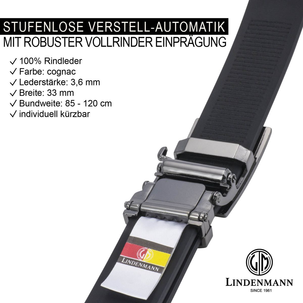 LINDENMANN AUTOmatik Gürtel Herren cognac