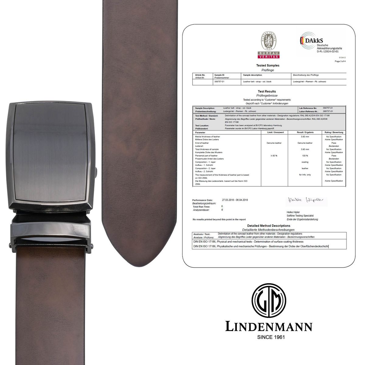 LINDENMANN Leder-Gürtel Herren Automatik 40 mm Rindleder braun