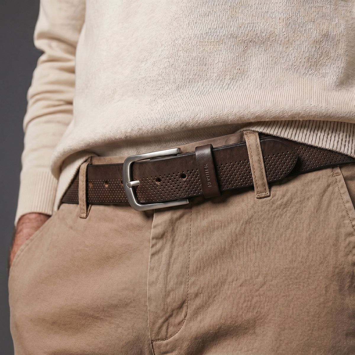 Gürtel, Ledergürtel, Braun, perforierter Gürtel, Hose Gürtel, HECHTER Paris Herren Casual Echtledergürtel braun